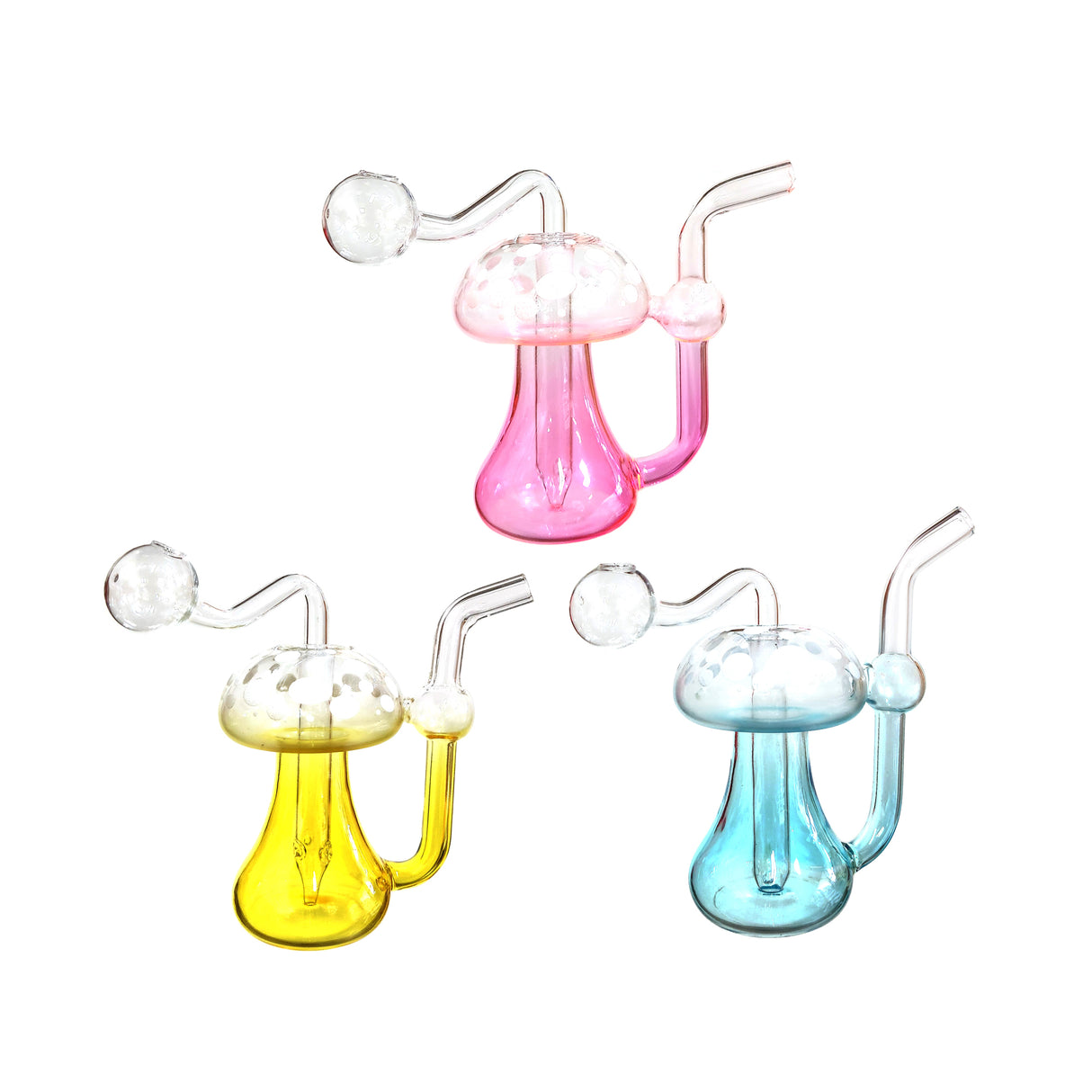 5" Clear Colored Mushroom Shape Glass Pipe Oil Burner 10mm Male Joint Glow in the Dark