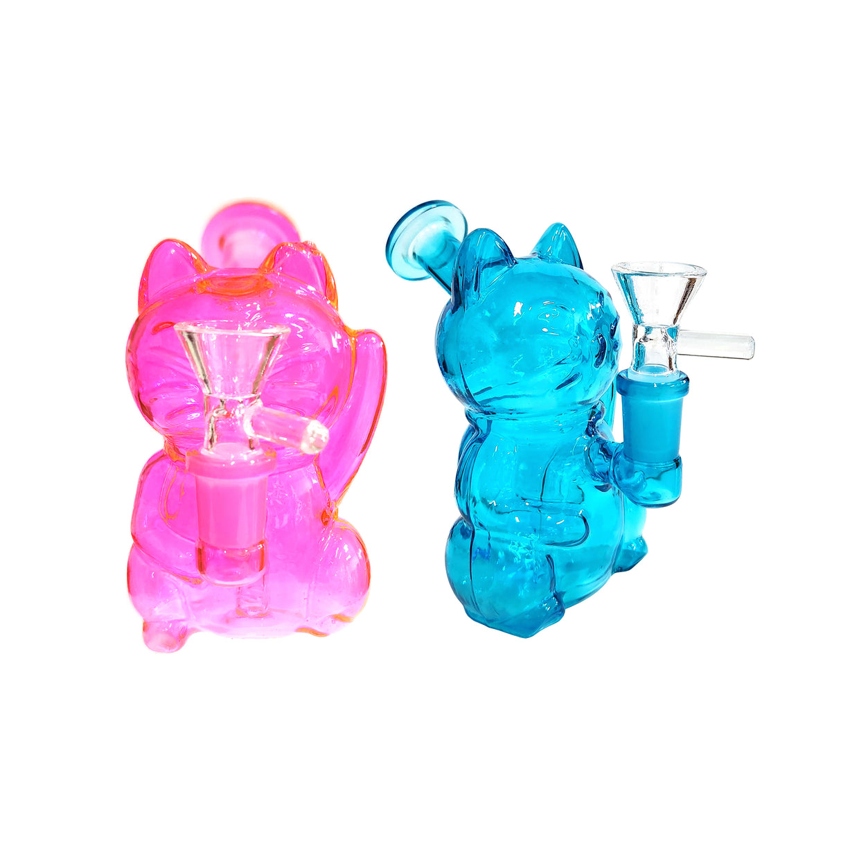 5" Colored Cat Glass Water Pipe with Glass Bowl