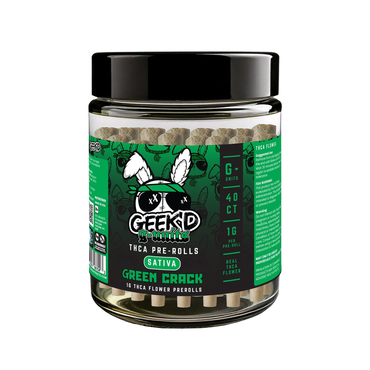 GEEK'D G-Units THCA Pre-rolls 1G/pc 40pcs/JAR