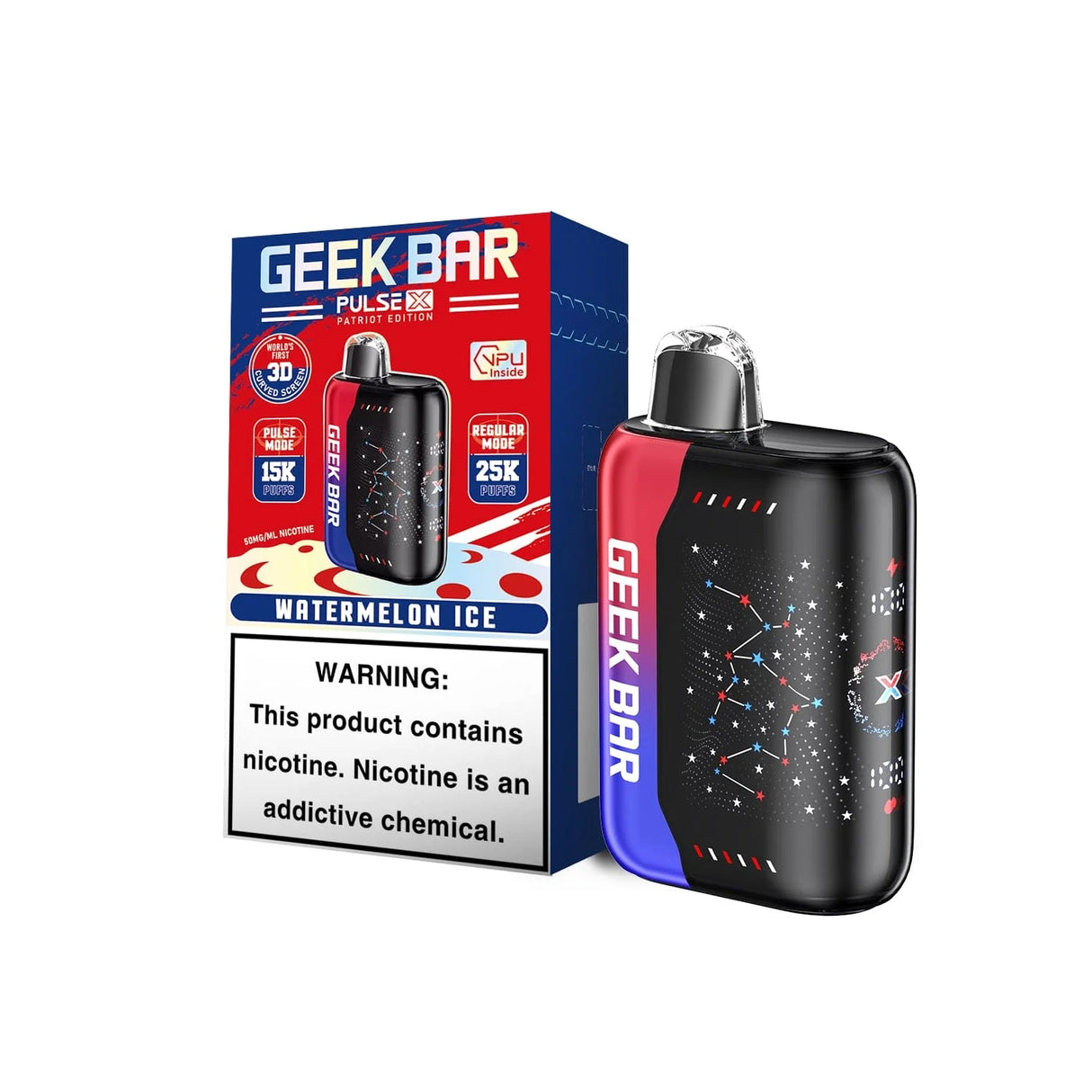 Geek Bar Pulse X 25K Puff PATRIOT EDITION Rechargeable Disposable Device – 25000 Puffs (2 Box per Flavor Max Limit)