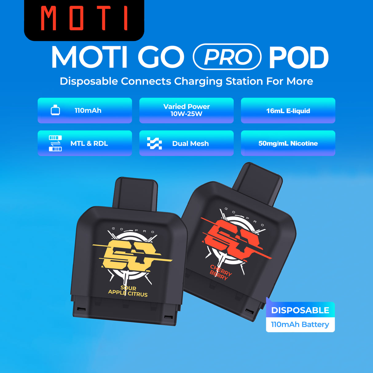 MOTI Go Pro 12000 Puff Disposable Flavor Pod (Pod ONLY Non-rechargeable) - 12000 Puff