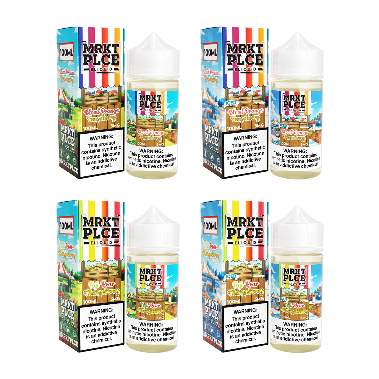 MRKTPLCE 100ML E-Liquid Collection—Exotic blends like Fuji Pear Mangoberry and Blood Orange Tangoberry, available for wholesale.