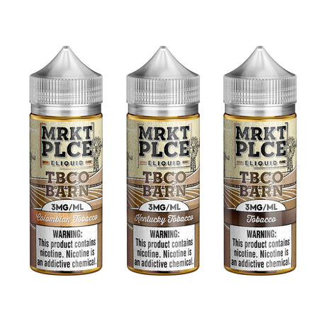 MRKTPLCE TBCO BARN 100mL E-Liquid Collection—Colombian, Kentucky, and classic tobacco blends for wholesale.