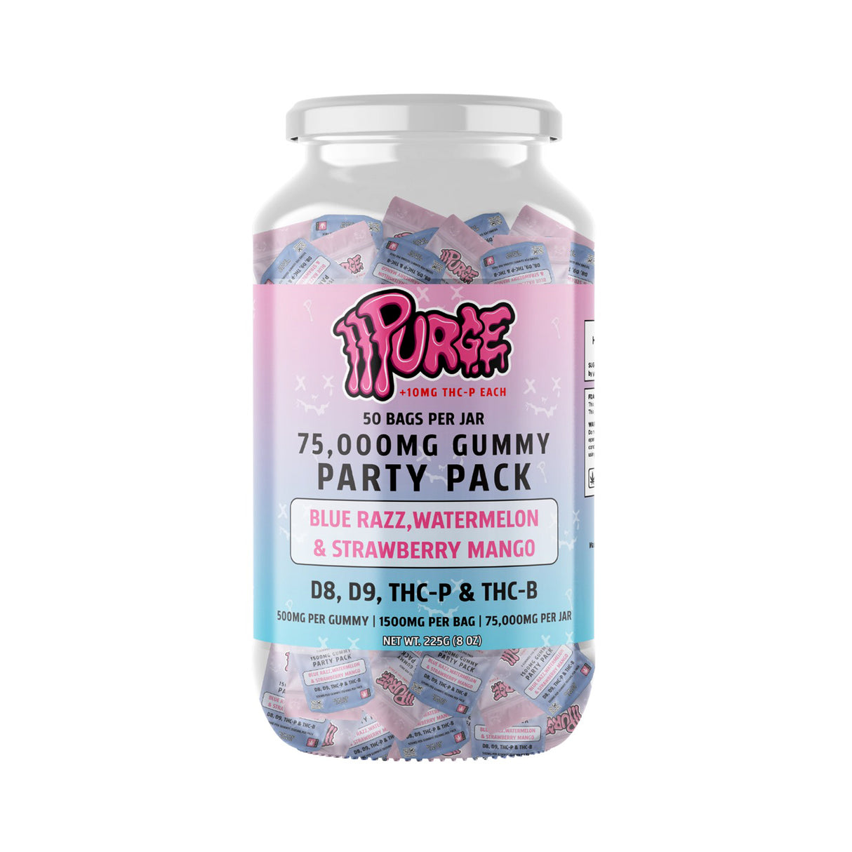 PPPurge D8 D9 THC-P THC-B Gummies Party Pack 1500MG 3CT/Pack 50Pack/Display 75000MG