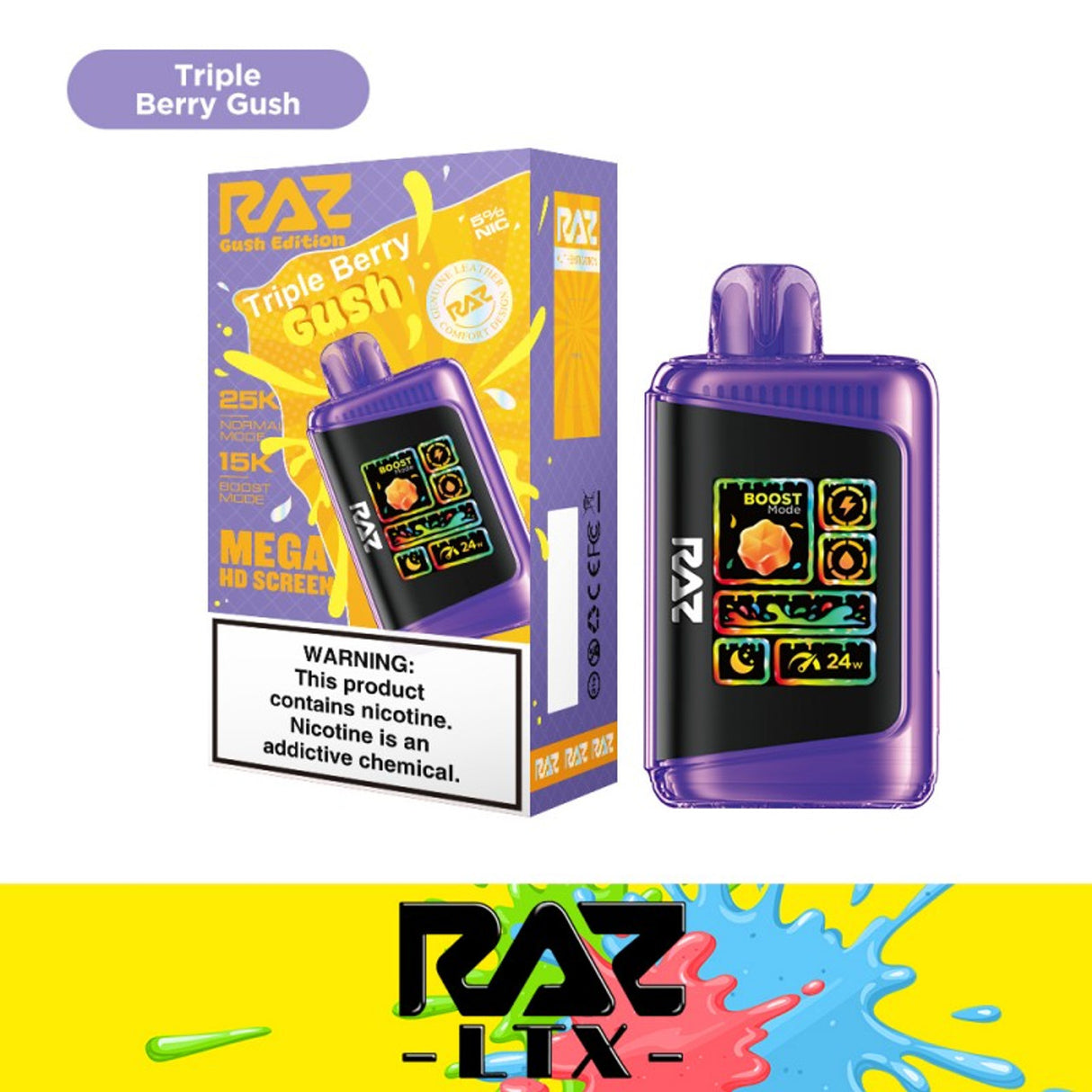 Raz LTX 25K Puff Gush Edition Rechargeable Disposable Device – 25000 Puffs (2 Box per Flavor Max Limit)