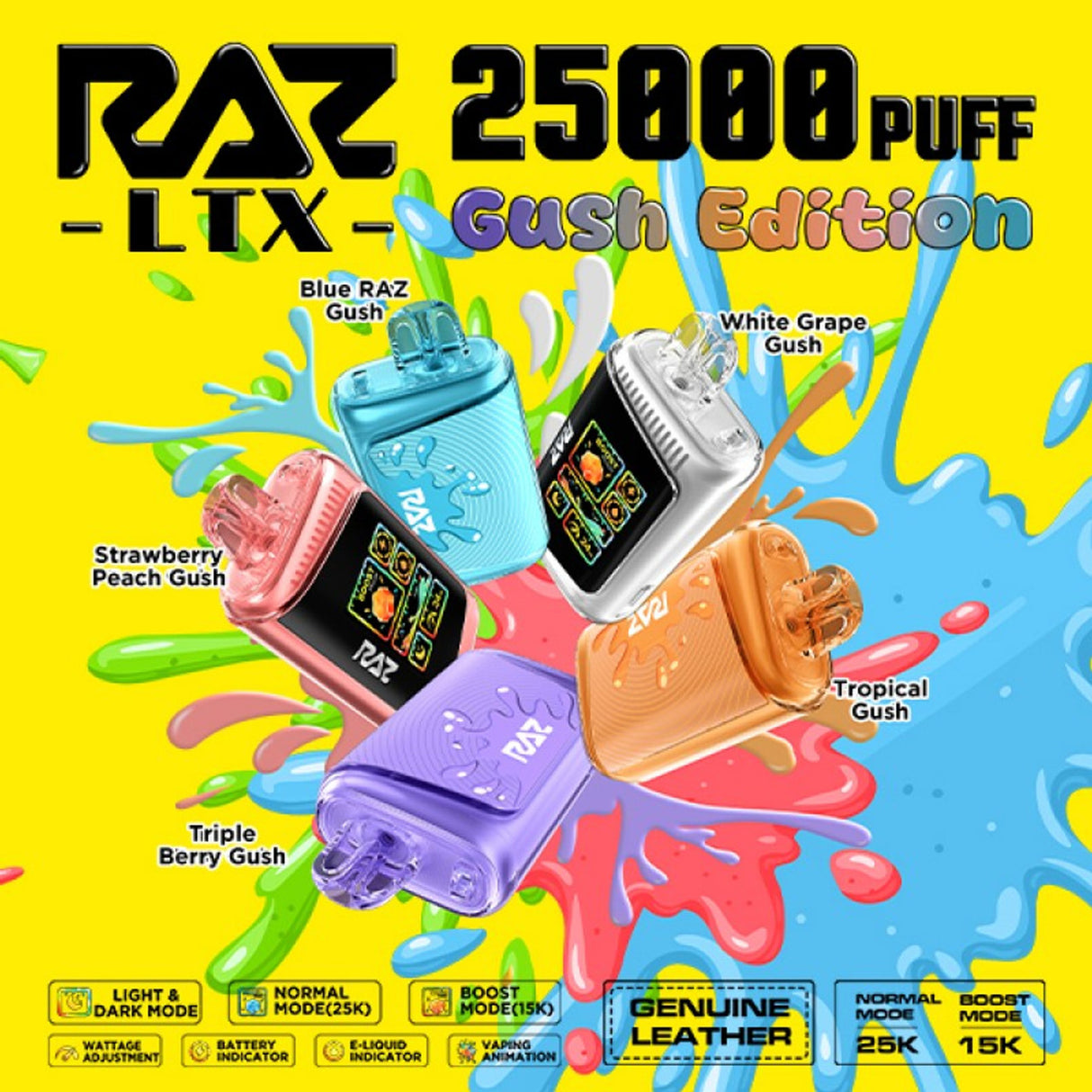 Raz LTX 25K Puff Gush Edition Rechargeable Disposable Device – 25000 Puffs (2 Box per Flavor Max Limit)