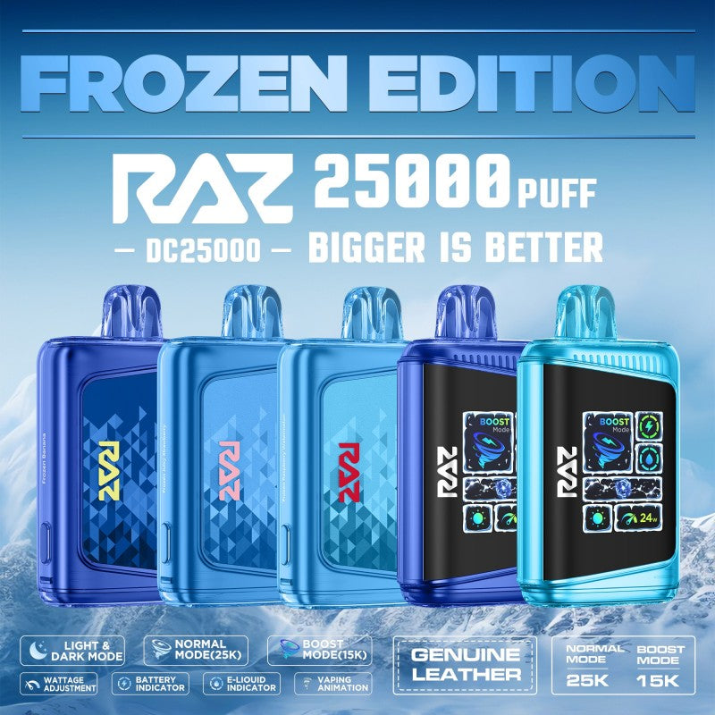 Raz DC25000 25K Puff Frozen Edition Rechargeable Disposable Device – 25000 Puffs (2 Box per Flavor Max Limit)