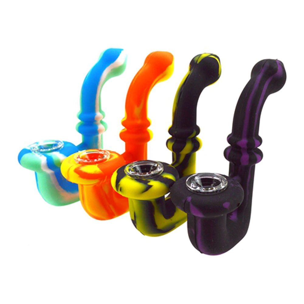 5″ Silicone Sherlock Bubbler Hand Pipe with Glass Bowl
