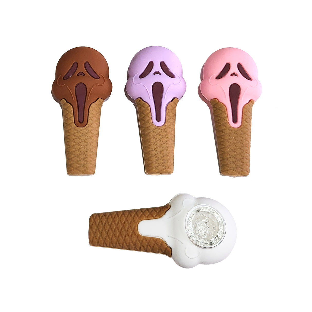 4″ Skull Ice Cream Silicone Hand Pipe with Glass Bowl
