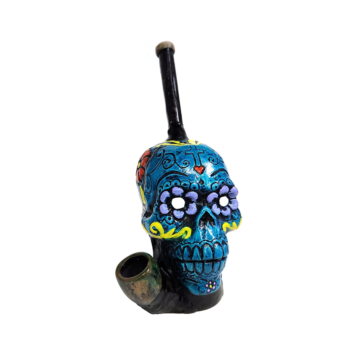 6″ Hand Crafted Turquoise Skull Style Resin Smoking Pipe