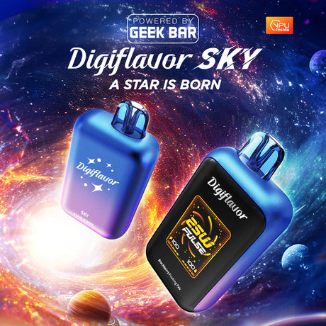 Digiflavor Sky 25,000 Puff Disposable: bulk wholesale, 16mL of 5% nicotine, rechargeable, 3 modes, and 25k puffs. Stock premium devices for retail today!