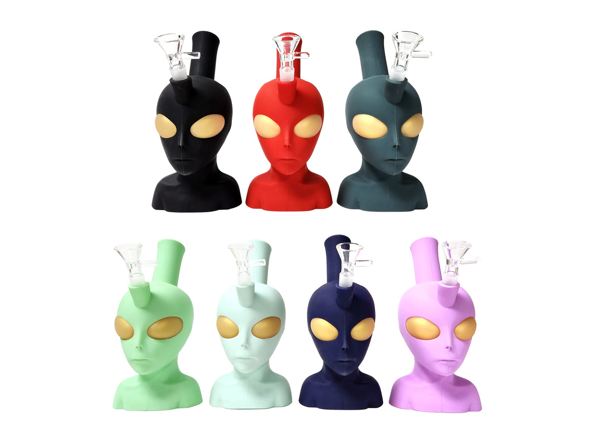 8" Colored Alien Face Style Silicone Water Pipe Unishowinc 8" Colored Alien Face Style Silicone Water Pipe