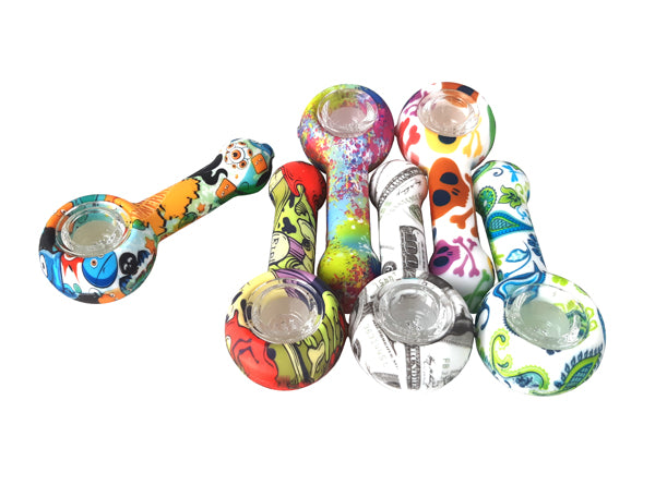 4.25" Cartoon Style Silicone Hand Pipe with Glass Bowl Unishowinc 4.25" Cartoon Style Silicone Hand Pipe with Glass Bowl